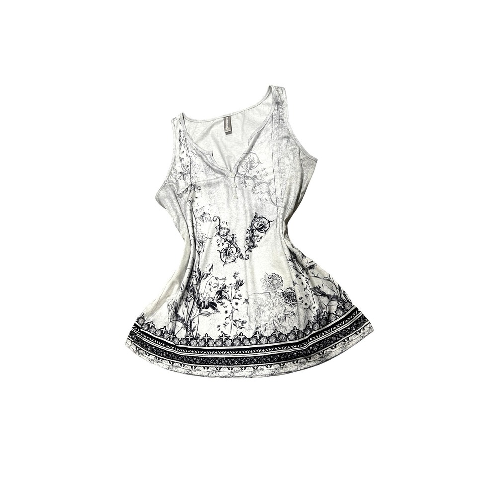 Noracora Womens Floral Scrollwork Print Tank Top White Black Gray Size S